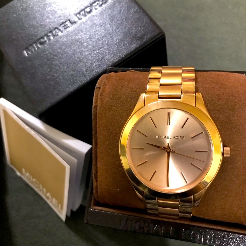 MK Rose Gold Slim Runway 3-Hand Stainless Steel